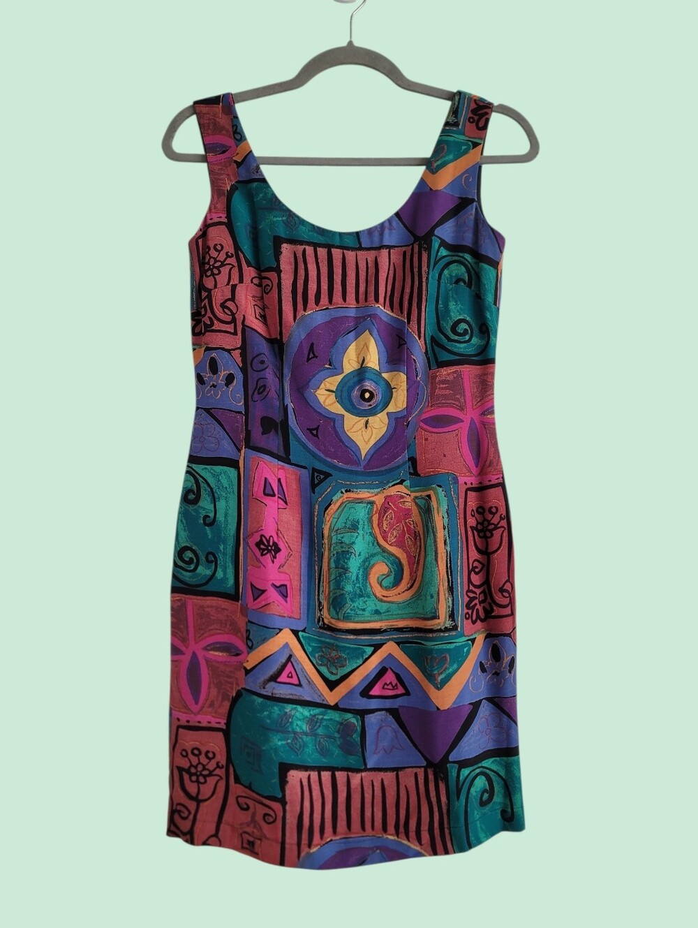 VTG 80s/90s Abstract Mini Dress A.B.S. Size 2 Jewel Tone Party Cocktail Artsy